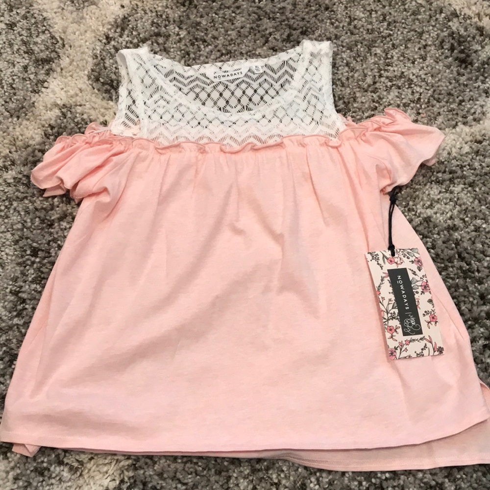 Nowadays blush colored off the shoulder shirt NWT